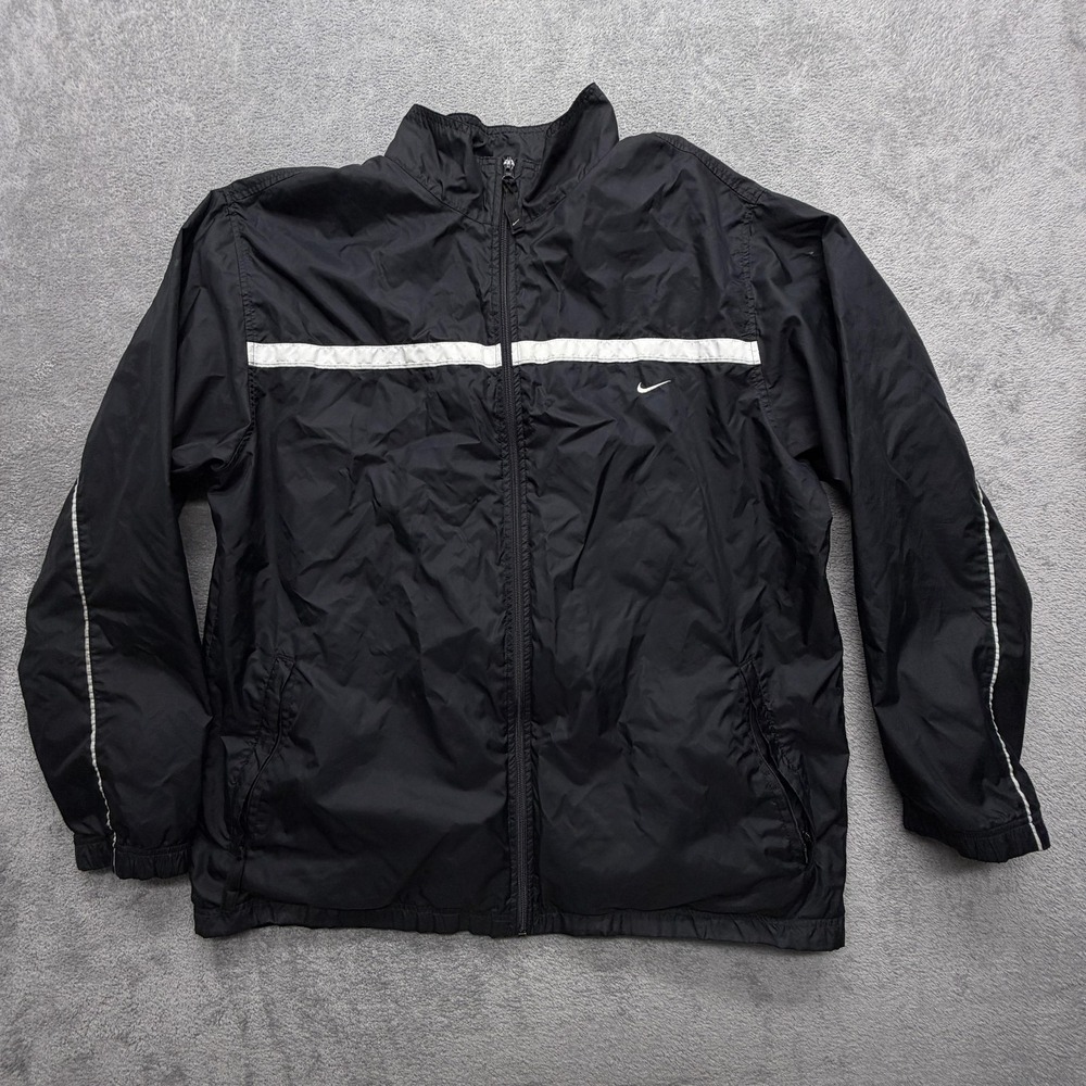 Nike Jacket Mens‎ XL Black Windbreaker Full Zip Reflective Stripe Track Running